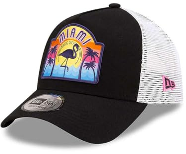 New Era Gorra de camionero ajustable con marco en A, negro Miami, Negro, Talla única