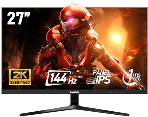 Gawfolk Écran PC IPS 27 Pouces, 2K WQHD (2560×1440P), 144Hz Moniteur Gaming, 1ms Bezel-Less, 99% sRGB, 178° Grand Angle, HDMI, DisplayPort, Compatible avec Les Fixations murales VESA100*100MM - Noir