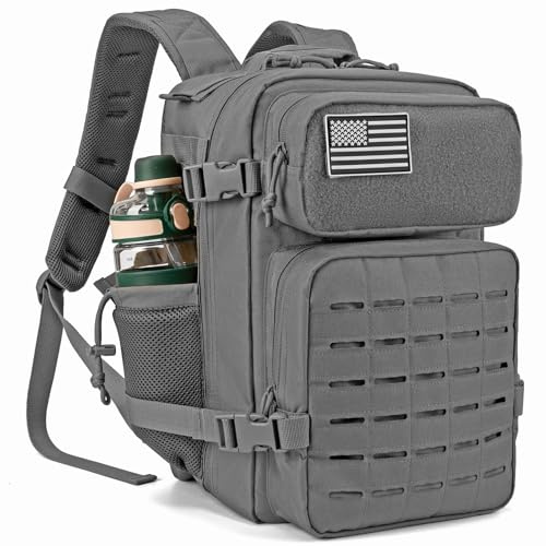 QT&QY 25L Sac à dos tactique militaire de pour hommes, sac à dos de jour avec Molle découpé au laser pour moto, armée, petite sacoche de survie, sac de sport avec porte-gobelets doubles médical