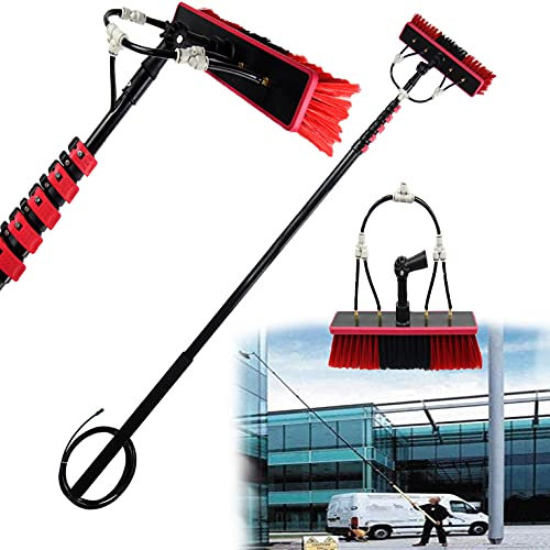 Reinigungsbürste Teleskopstange Reinigungsbürste, 6-11M 20Ft-36Ft Ausziehbarer Reiniger Wintergartendach, Reinigung von Photovoltaik- und Solarmodulen, Fensterreinigungsstangen-Reinigungsset, 10,80M/