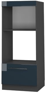 Vicco Mikrowellenschrank Fame-Line, Dunkelblau Hochglanz, 60 cm | MDF-Front · Metall-Vollauszüge · Höhenverstellbare Füße · Metallgriffe · ✓ Mikrowellennische