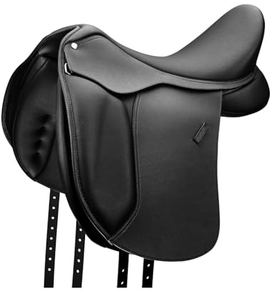 Sazaar Tack English Dressage ST-018 - Sella in pelle di mucca con rivestimento integrale Softie, 33 cm a 48 cm, colore: nero (sedile da 33 cm)