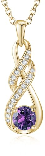 LOCIBLO February Birthstone Necklaces for Women 925 Sterling Silver Infinity Pendant 18K Gold Plated Purple Synthetic Amethyst Necklace Jewellery for Her, 16+2
