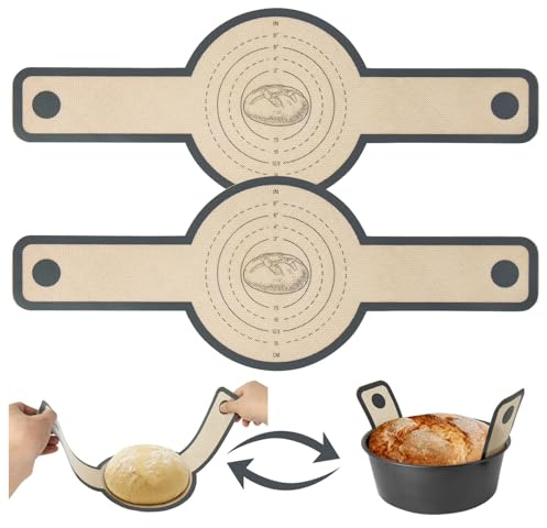 cotaour 2Pcs Silicone Bread Sling for Dutch Oven, Reusable Bread Mat for Bread Oven, Non-Stick Bread Sling with Long Handle Sourdough Accessories