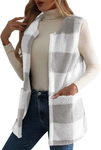 Gilet Femme sans Manche Élégante Cardigan Femme Gilet Femme Veste Longue Femme Extérieur Doudoune sans Manches Femme Doudoune Longue sans Manche Couleur Unie, Cadeau Noel Gris Clair M