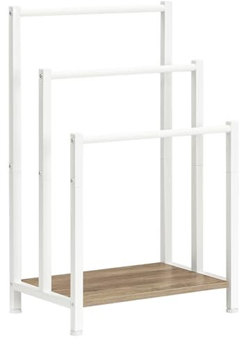 HOOBRO Handtuchständer, Handtuchhalter Freistehend für Badezimmer, Handtuchleiter stehend mit 3 Stangen, für Badetücher, Kleidung, Decken, Weiß und Grau EWG03LB01