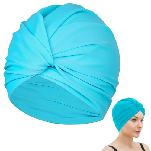 QEEUIFT Cuffia Piscina Donna Capelli Lunghi Impermeabile per Spiaggia, Bagno e Spa (Blu)