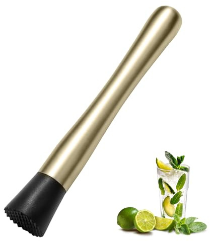 8 Inch Stainless Steel Cocktail Muddler and Mixing Spoon Home Bar Tool Set - Create Delicious Mojitos Old Fashioned/Mint Julep/Other Fruit Based Drinks (Gold)