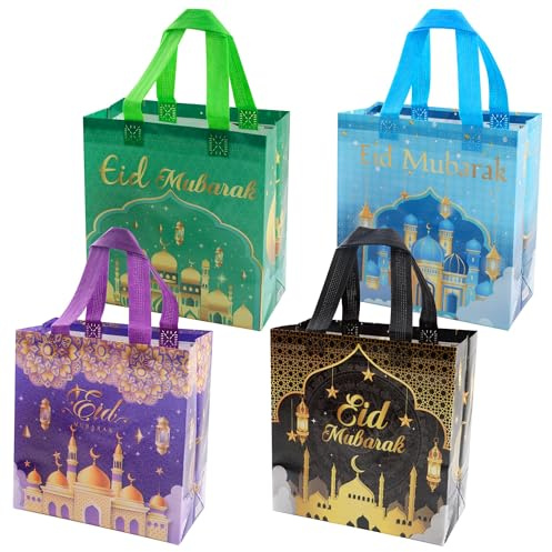 8 Stück Bayram Geschenktüte Eid Mubarak Tüten Non-Woven Bayram Geschenke Tüte für Zuckerfest Kinder Geschenkverpackung Eid Mubarak Tüten zum Befüllen Muslim Ramadan Dekoration 23×22×11cm