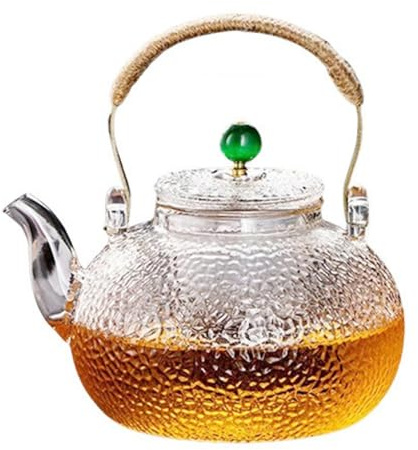 STGBCST Tetera de cristal con tapa apta para preparar té, tetera de cristal con colador, hervidor de cristal con tapa de nogal para bebidas calientes y frías (estilo 2)