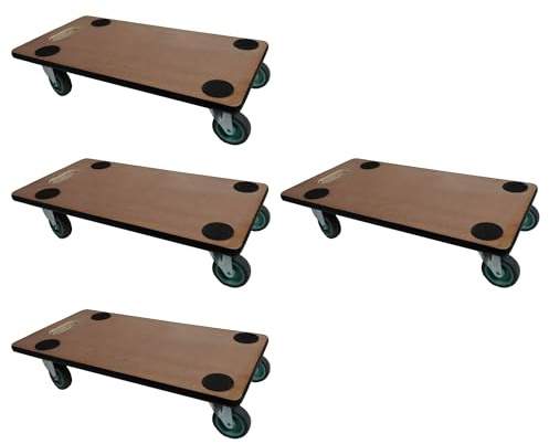 Mega Deal 4X Profi Transportroller mit 4 Rollen | HxBxT 11,5x30x60 cm | Traglast 200kg | Sperrholzplatte | Braun | Möbelroller Rollbrett Transporthilfe Rollwagen Roller