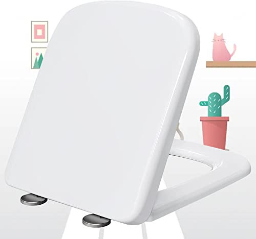 Abattant WC familial avec fermeture amortie Forme carrée avec pare-chocs antidérapants Blanc 36 x 44 cm