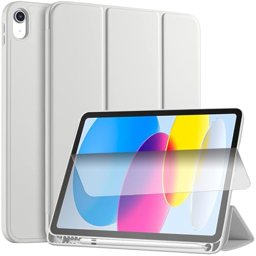 YeaQuelior Cover Custodia per iPad (A16) 11a/10a Generazione (2025/2022) con Portapenna, Cover Tablet Sottile con Retro in Morbido TPU con Auto Svegliati/Sonno, Grigio