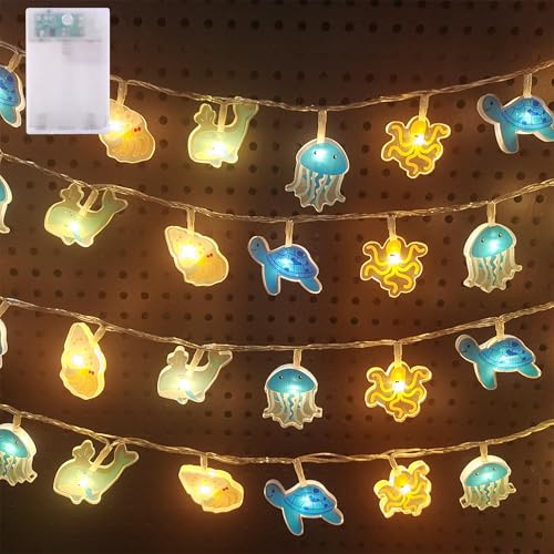 Hopelit 1.5m 10LED Ozean Lichterkette Kinderzimmer, Lichterkette Batterie Wasserdicht mit Timer Nachtlicht für Kinderzimmer Junge Mädchen Baby Bett Hausbett Geburtstag Geschenk Party Deko