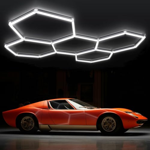 GNIUBBDB Sechseckige LED-Garagenleuchten, 6500 K Waben-LED-Decke, Breitere Lichtröhre, Sechseckige Ringleuchten Für Autopflege, Werkstatt, Büro, Fitnessstudio, Friseur (5 HEX)
