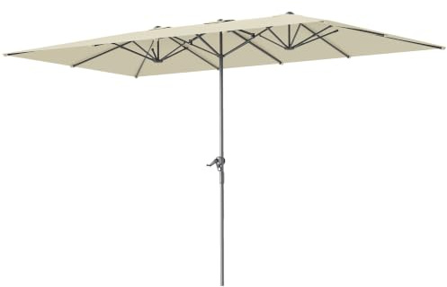 Outsunny Sombrilla Doble 4,5x2,6 m con Poste de Aluminio y Manivela Crema | Impermeable, Protección UV50+, Sombrilla Jardín Exterior, Parasol Grande para Playa Piscina Terraza
