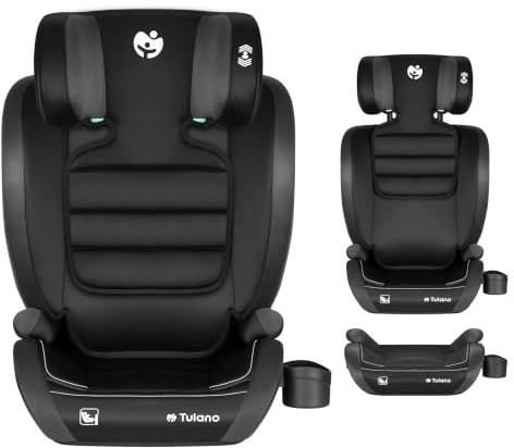 Tulano Joy 25 Auto Kindersitz 15–36 kg mit Isofix - Autositz 100–150 cm | Gruppe 2/3 - Sitzerhöhung Kinder - höhenverstellbare Kopfstütze - Bezug waschbar - mit Gurt - Schwarz Grau