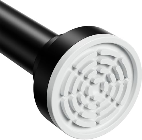 Abiglifty Black Shower Curtain Pole, 75-215cm Stainless Steel Extendable Curtain Poles, Shower Curtain Rail No Drilling, Non Slip, No Rust, Tension Rod for Rurtains/Bathroom/Bedroom/Closet