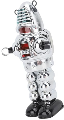 Adult Winding Toy, Glossy Appearance Tinplate Metal Walking Robot Toy Impact for Coffee Bar Home Decoration (Silver)