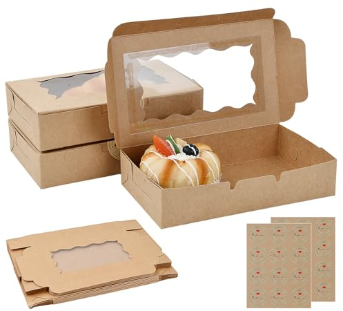 20 Stück Cookie Box, Dessertbox, Kraftpapierfarbe, 17,8 x 11 x 3,9 cm, Cookie -Verpackung, mit Transparentem Fenster und Versiegelungsaufkleber, Geeignet zum Transport von Gebäck, Keksen, Desserts