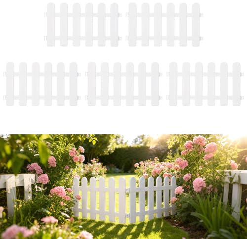 Alasum Recinzione Esterna Bianca in Plastica 5 Pezzi Bordura Decorativa per Patio Resistente e Liscia per Aree Verdi e Aiuole Altezza 30 CM Lunghezza 50 CM per Pezzo