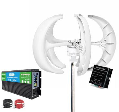 HUIZHITENGDA 16000W Tragbare Windmühlen Vertikale Windgeneratoren 12V 24V 48V Wind-Laderegler MPPT Einfache Installation (Weiß)