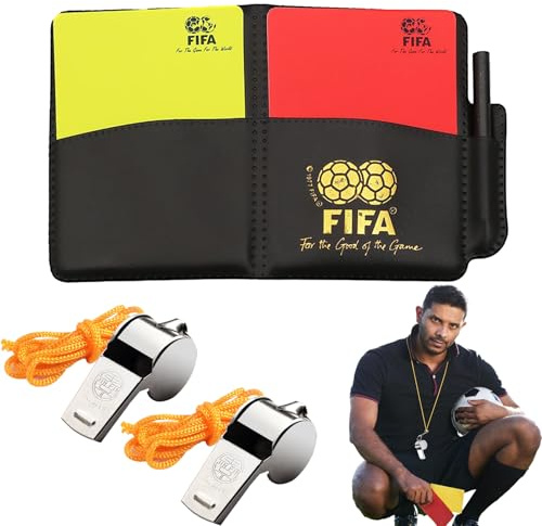 Schiedsrichter Karten Set,Fußball Schiedsrichter Karten,Schiedsrichter Set | Chiedsrichter Pfeifen Set,Rote Und Gelbe Karten Mit Metallpfeife,ErgebnisbögenUnd Bleistift Für Fußball Basketball Schulsport