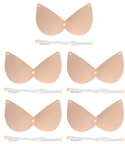 Lmrysalque 5 pièces femmes soutien-gorge adhésif sans bretelles Push Up Silicone bouton-pression 3D côté soutiens-gorge collant soutien-gorge (B)