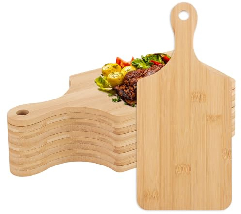 Ghligna 10 PCS Cheese Board, 28x12.7cm Wooden Chopping Boards with Handle, Serving Board Made of Nan Bamboo, Charcuterie Boards for Cheese, Meat, Biscuits