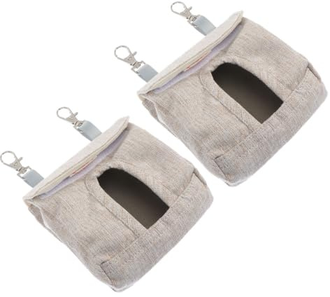STOBAZA Bolsas de Alimentación para Cobayas y Conejos, Contenedores Colgantes de Tela Marrón S, Comedero para Jaula de Mascotas Pequeñas, Soporte Práctico para Pienso y Heno en Jaulas