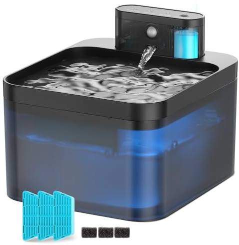 Wireless Cat Water Fountain for Drinking, VinDox 77oz/2.2L Pet Water Fountain 20dB Ultra-Quiet 2700mAh Battery Operated with Motion Sensor for Cats & Dogs(3 Filters + 3 Sponges)