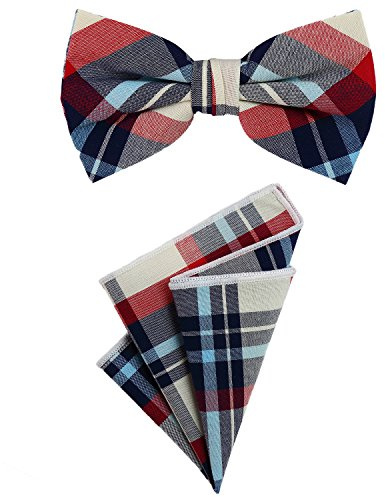 DonDon Herren Einstecktuch 23 x 23 cm im 2er Set mit farblich passender Fliege 12 x 6 cm mehrfarbig Baumwolle kariert