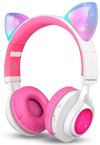 Riwbox Bluetooth Headphones, CT-7 Cat Ear LED Light Up Wireless Foldable Headphones Over Ear with Microphone and Volume Control for iPhone/iPad/Smartphones/Laptop/PC/TV