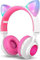 Riwbox Bluetooth Headphones, CT-7 Cat Ear LED Light Up Wireless Foldable Headphones Over Ear with Microphone and Volume Control for iPhone/iPad/Smartphones/Laptop/PC/TV