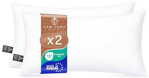 FAM Home Oreiller 40x80 Lot de 2 Coussin Anti-Acarien Certifié Oeko-Tex