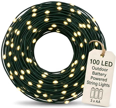 Qbis Outdoor Fairy Lights, Battery Operated Christmas Lights, Multi-Function Micro Wire Lights with Timer, Green Wire Perfect for Your Christmas Tree (100 LED Green Wire)