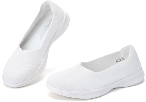 konhill Mocassins pour Femmes Confortables Loafers Décontractées Plates Slip-on Tricot Chaussures Habillées Chaussures de Marche Légères EU 35.5 Blanc
