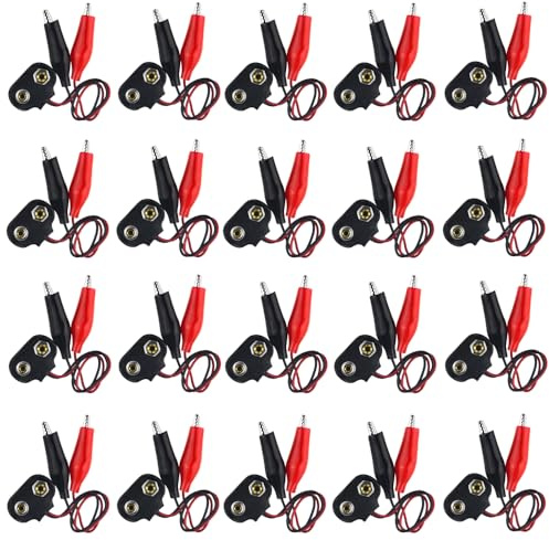 WMYCONGCONG 20 PCS 9v Battery Clip Connector with Dual Alligator Clips 9v Battery Snap Connector to Dual Alligator Clips Cable 15cm