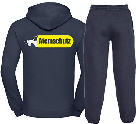FEUER1 Kapuzen-Jogginganzug Navy, ATEMSCHUTZ gelb/Silber L