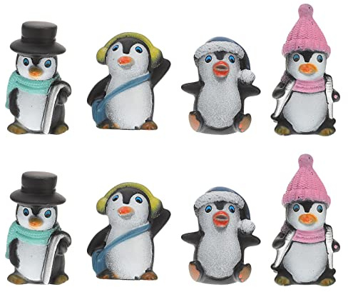 NUOBESTY Mini Pinguin Figur Tier Sammlung Spielset Zeichen Micro Landschaft Ornament DIY Schlüsselbund Anhänger für Bonsai Mini Garten 8 Stücke