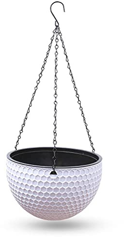 Hidyliu 1 Stück Gartendeko Geländertopf, Übertopf Pflanztopf, Kunststoff Hängetopf, Hängend Pflanzen Halter Rattan Design, mit Loch und Ketten, Kunstharz, Zuhause Balkon Hof
