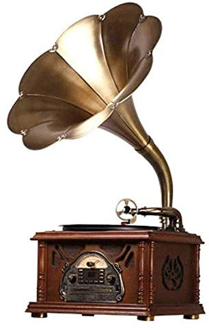 Music Box Vintage Retro Classic Gramophone Phonograph Shape Stereo Speaker Sound System Music Box Blue Tooth Aux-in Drive with 40w Speaker for Entertainment Home Decoration