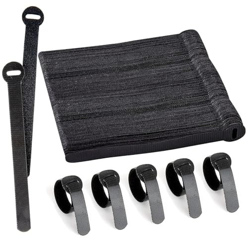 Armiz 100 x Reusable Cable Straps Black, Adjustable Releasable Hook and Loop Cable Ties for PC Cable Management, Organizing Cords, TV, Desk