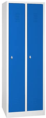 Schrank & Stuhl Spind – Metallspind mit Zwei Abteilen 180 x 50 x 50 cm, Schließfachschrank mit Hutboden & Drehriegelverschlüssen, Lieferung komplett montiert, Grau/Blau