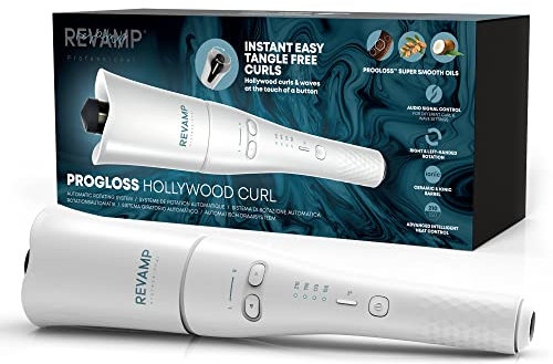REVAMP Progloss Hollywood Curl Automatic Rotating Hair Curler - Curling Iron with Ionic Jet Technology and Ceramic Barrel, Ultra-Fast Heat Up and Heat Recovery, Frizz-Free, Amazon Exclusive - White