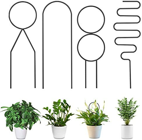 ACTIMED 4 pezzi per piante rampicanti da interno, supporto piante, griglia in metallo per piante rampicanti, supporto per piante in vaso, un grande regalo per gli amanti del giardino（Nero）
