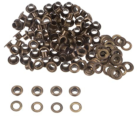sourcing map 100set Grommets Kit Metal Eyelets 4.5mm 3/16 Hole Tiny Grommet for Shoes Clothes Belt Bag DIY Project, Bronze