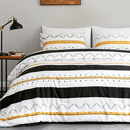 Lekesky Bedding Bettwäsche Set 3 Pcs, Mikrofaser Bettbezug Set 220x200cm + 2 Kissenbezug 80x80cm, Polka Dot Streifen - weiß