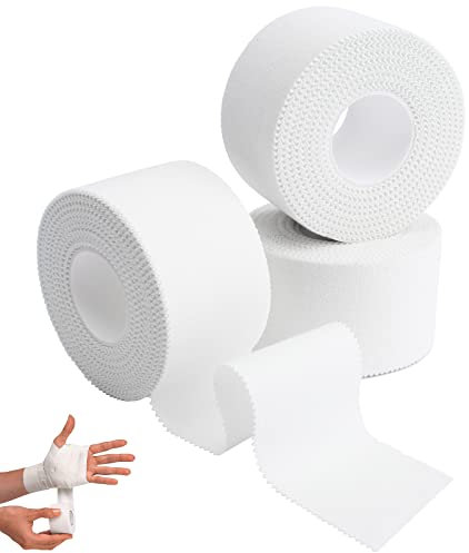 3 Rollen Sport Tape 3.8cm x 10m Selbstklebend Sporttape, Weiß Tapes Sport Tapeverband, Breit Sport Tapeband Hautfreundlich Fingertape Hand- und Fuß Sporttape für alle Sportarten