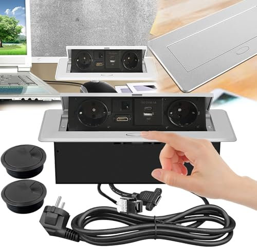 Presa da tavolo, presa da tavolo, presa a scomparsa con USB 2 EU LAN HDMI e USB Typec MAX 20 W, ricarica intelligente USB con 2 pezzi copertura fori per ufficio cucina